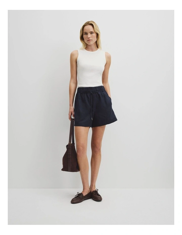 Pull On Linen Short in Navy image 1