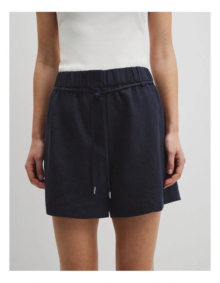 Pull On Linen Short in Navy image 2