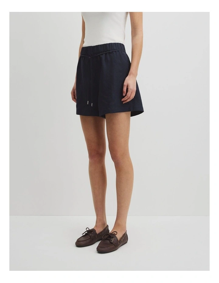 Pull On Linen Short in Navy image 3