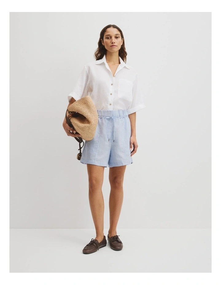 Pull On Linen Short in Chambray Blue image 1