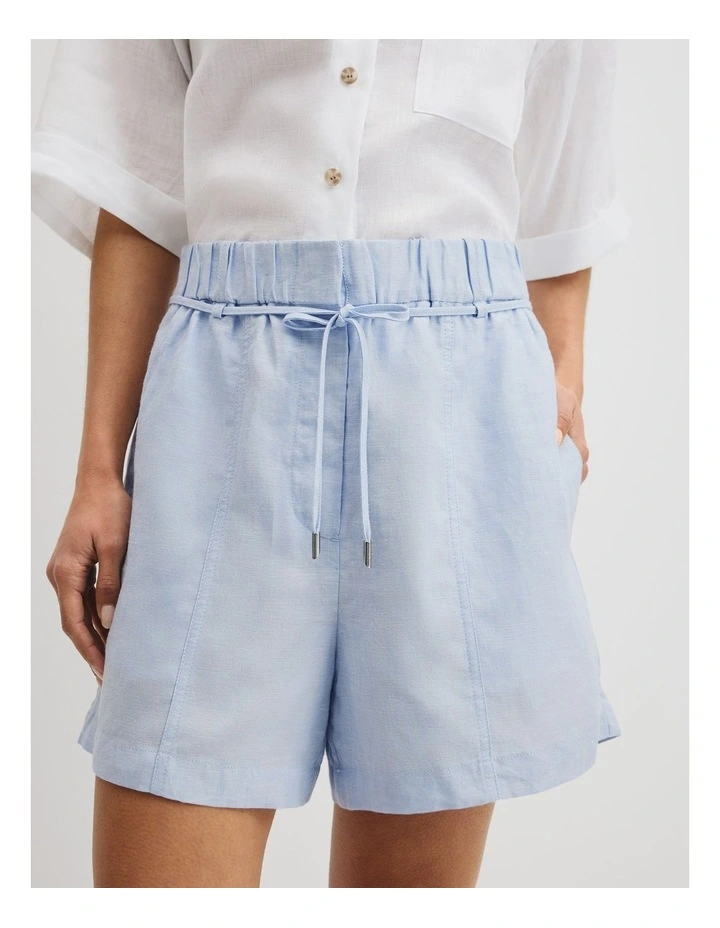 Pull On Linen Short in Chambray Blue image 3