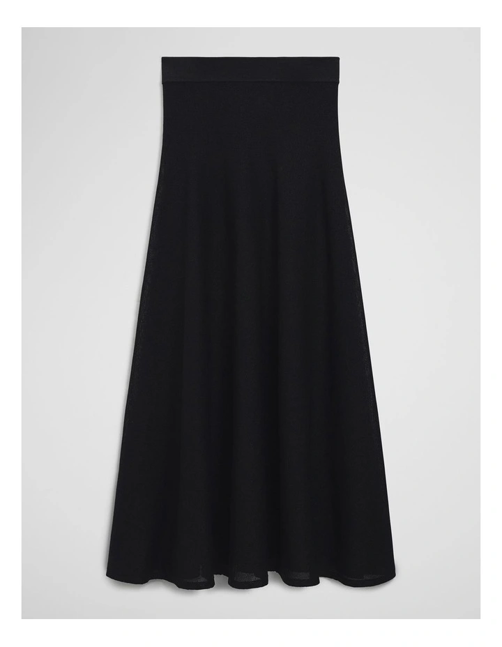 Flared Knit Skirt in Black image 2