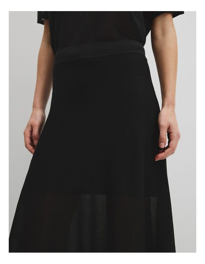 Flared Knit Skirt in Black image 3