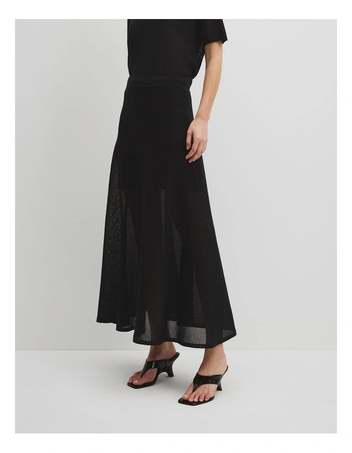 Flared Knit Skirt in Black image 4