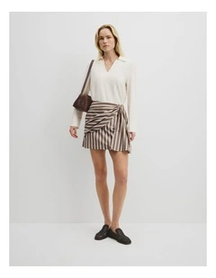 Stripe Bow Drape Skirt in Carob Stripe