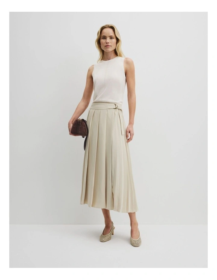 Pleated Midi Skirt in Sand image 1