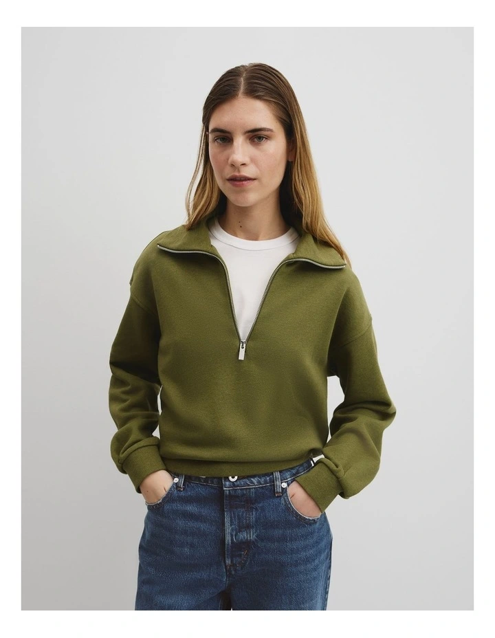 Australian Cotton Funnel Neck Sweat in Pistachio Marle image 1