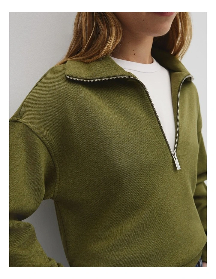 Australian Cotton Funnel Neck Sweat in Pistachio Marle image 3
