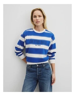 Australian Cotton Stripe Country Road Logo Sweat in Blue Stripe