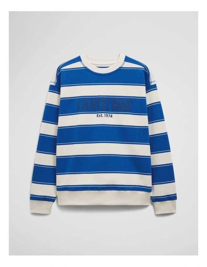Australian Cotton Stripe Country Road Logo Sweat in Blue Stripe image 2