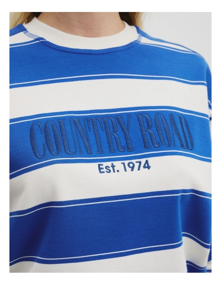 Australian Cotton Stripe Country Road Logo Sweat in Blue Stripe image 3