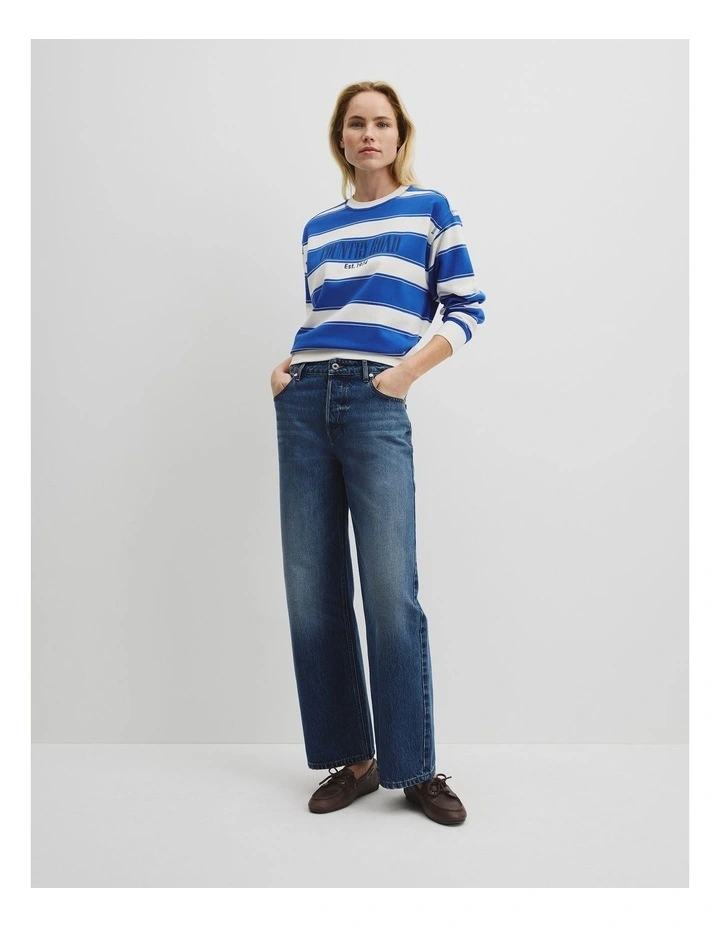 Australian Cotton Stripe Country Road Logo Sweat in Blue Stripe image 4