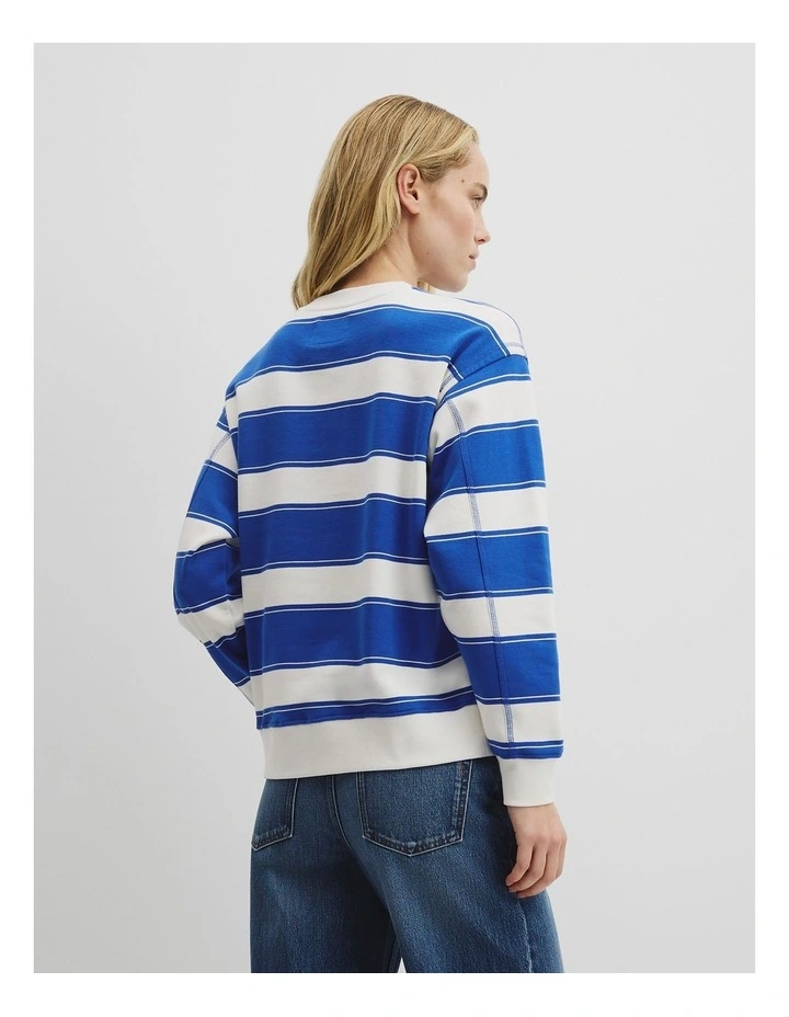 Australian Cotton Stripe Country Road Logo Sweat in Blue Stripe image 5