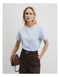 Textured Short Sleeve Slub T-shirt in Chambray Blue