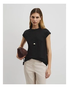 Australian Cotton Relaxed Crew Tank in Black