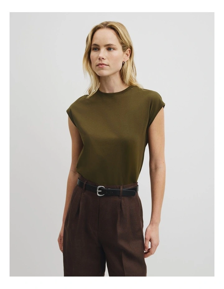 Australian Cotton Relaxed Crew Tank in Light Khaki image 1