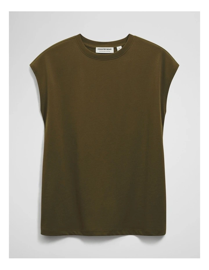 Australian Cotton Relaxed Crew Tank in Light Khaki image 2