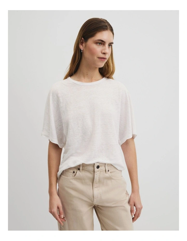 Linen Dolman T-shirt in White image 1