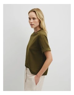 Cuff Sleeve T-shirt in Light Khaki