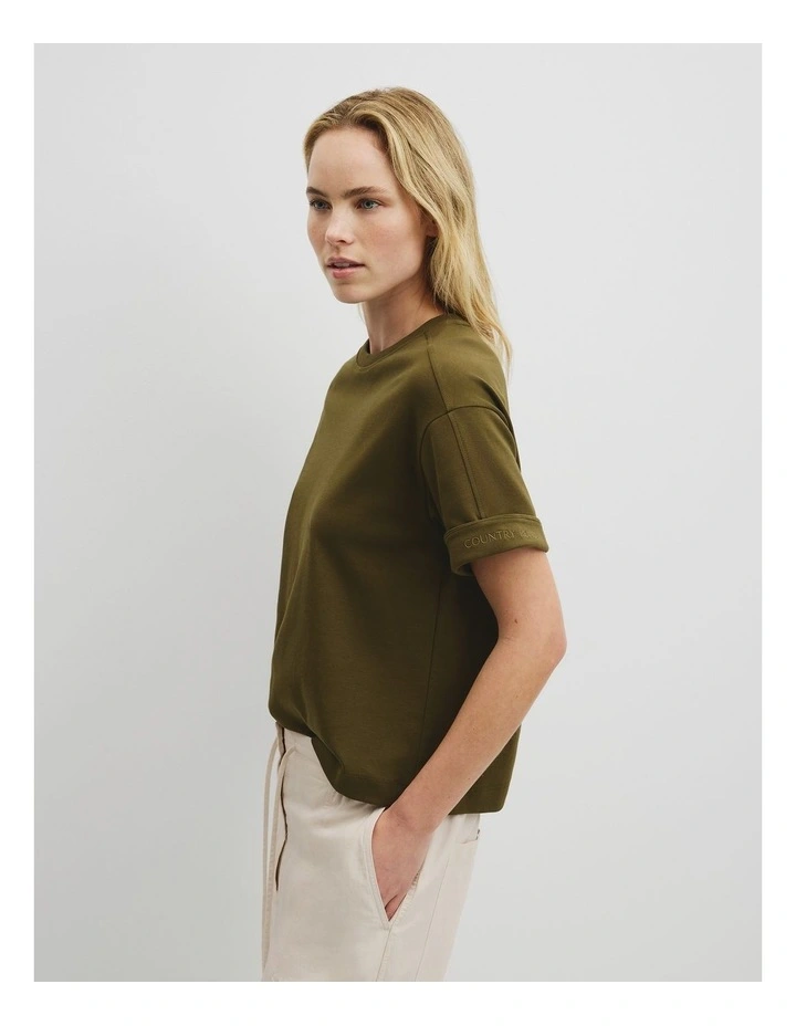 Cuff Sleeve T-shirt in Light Khaki image 1
