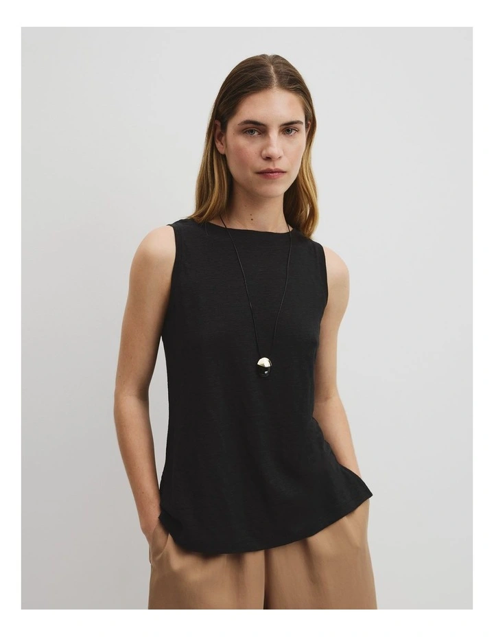 Linen Boat Neck Tank in Black image 1