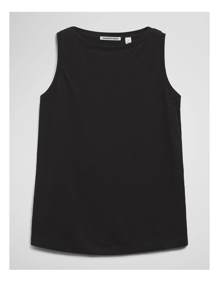 Linen Boat Neck Tank in Black image 2