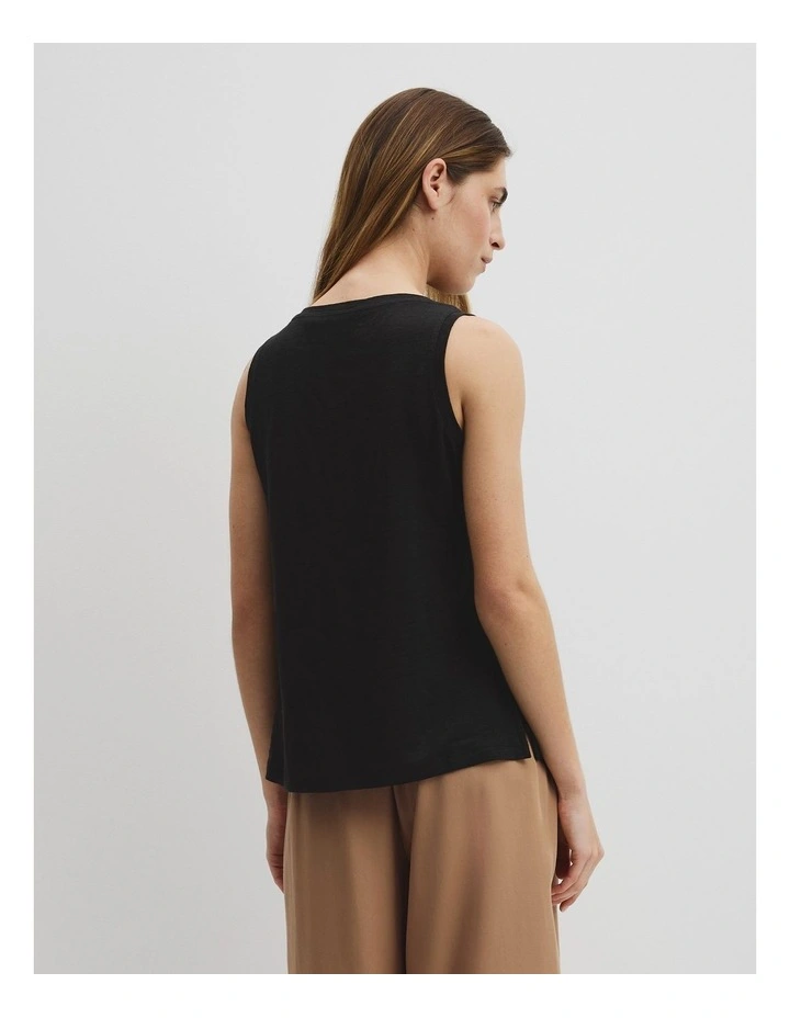 Linen Boat Neck Tank in Black image 5