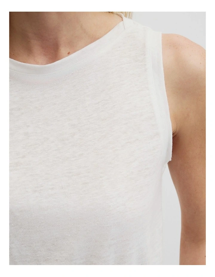 Linen Boat Neck Tank in White image 3