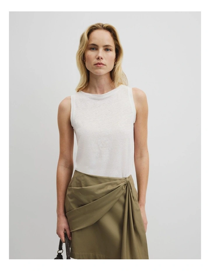 Linen Boat Neck Tank in White image 4