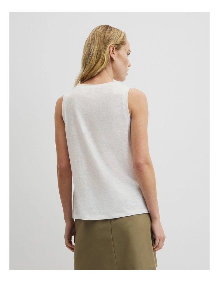 Linen Boat Neck Tank in White image 5