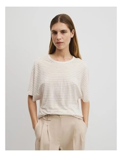 Stripe Linen Dolman T-shirt in Sand Stripe