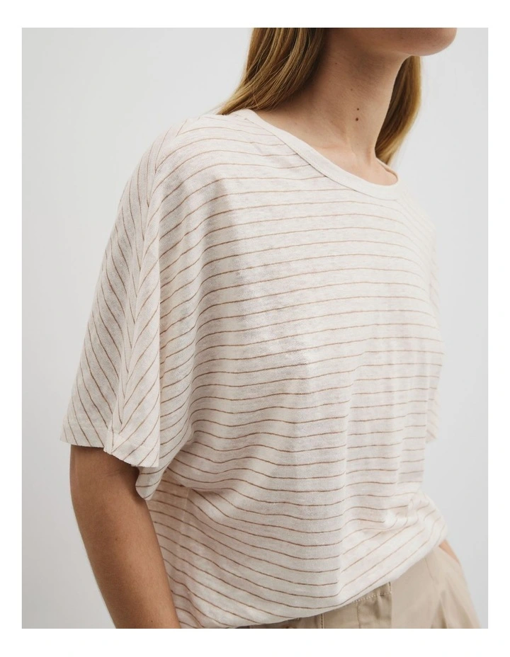 Stripe Linen Dolman T-shirt in Sand Stripe image 3