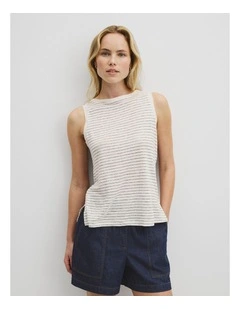 Stripe Linen Boat Neck Tank in Navy Stripe