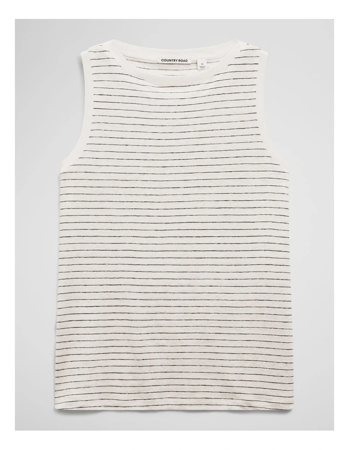Stripe Linen Boat Neck Tank in Navy Stripe image 2