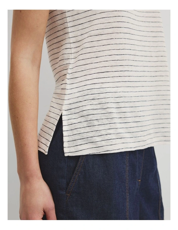 Stripe Linen Boat Neck Tank in Navy Stripe image 3