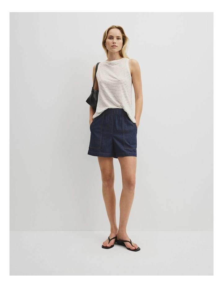 Stripe Linen Boat Neck Tank in Navy Stripe image 4