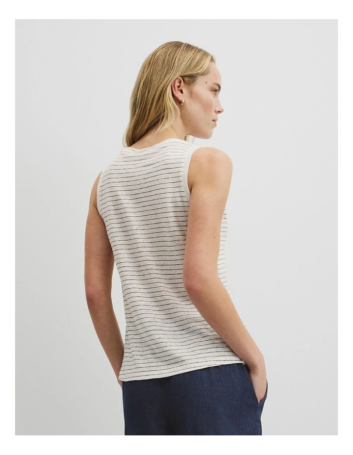 Stripe Linen Boat Neck Tank in Navy Stripe image 5
