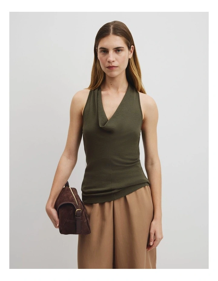 V-neck Neck Drape Top in Olivine image 1