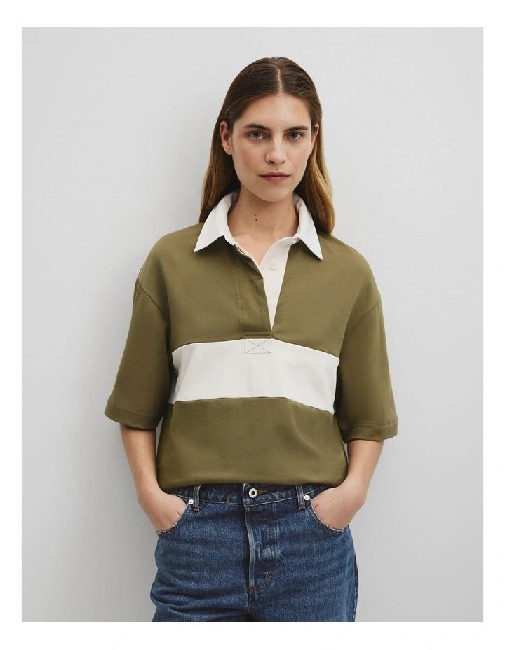 Australian Cotton Short Sleeve Workwear Block Rugby Polo in Olive Haze image 1