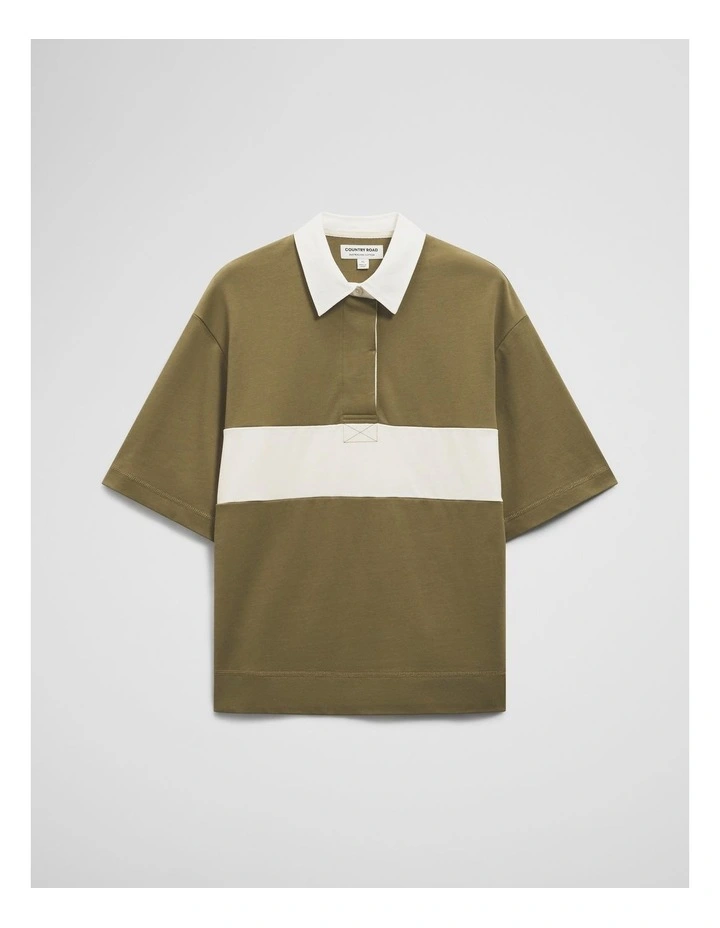 Australian Cotton Short Sleeve Workwear Block Rugby Polo in Olive Haze image 2