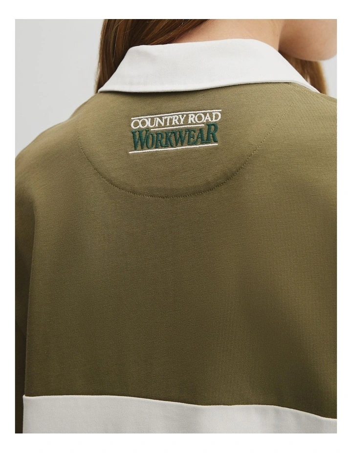 Australian Cotton Short Sleeve Workwear Block Rugby Polo in Olive Haze image 3