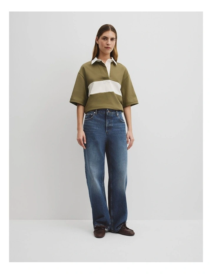 Australian Cotton Short Sleeve Workwear Block Rugby Polo in Olive Haze image 4