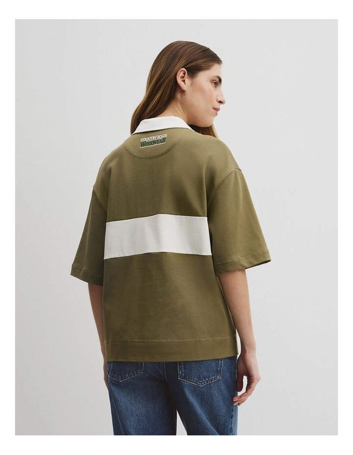 Australian Cotton Short Sleeve Workwear Block Rugby Polo in Olive Haze image 5