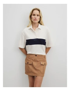 Australian Cotton Short Sleeve Workwear Block Rugby Polo in Blanc