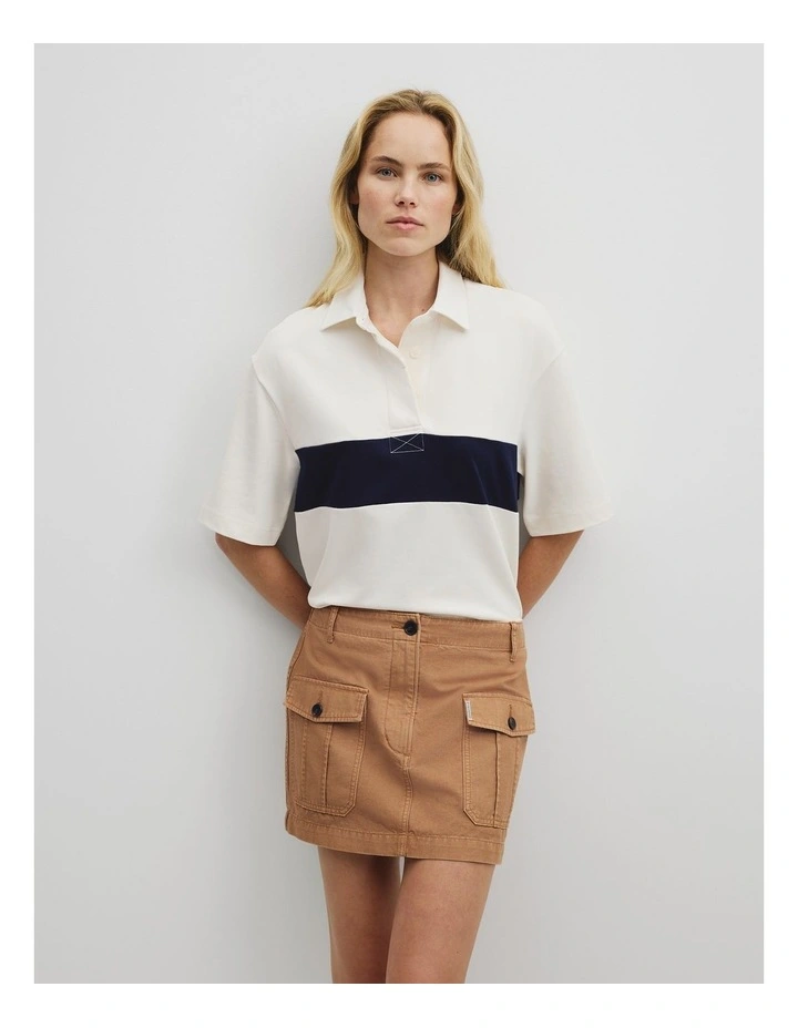 Australian Cotton Short Sleeve Workwear Block Rugby Polo in Blanc image 1