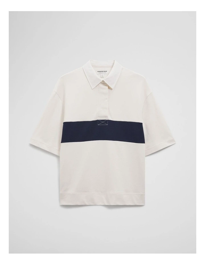 Australian Cotton Short Sleeve Workwear Block Rugby Polo in Blanc image 2