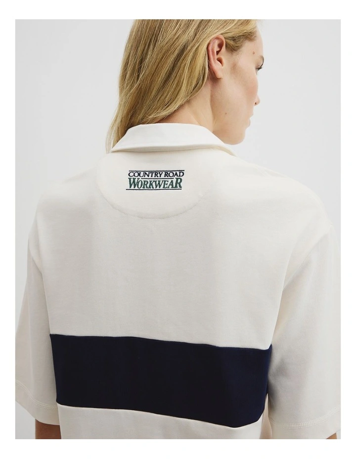 Australian Cotton Short Sleeve Workwear Block Rugby Polo in Blanc image 3