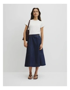 Soft Denim Cargo Skirt in Ink Wash