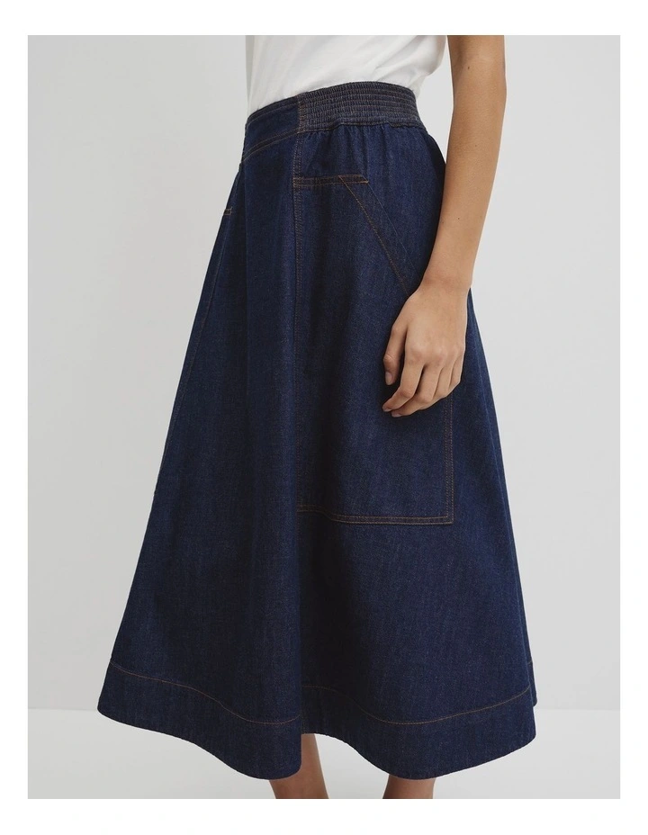 Soft Denim Cargo Skirt in Ink Wash image 3