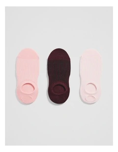 Australian Cotton Rib No-show Sock Pack Of 3 in Strawberry